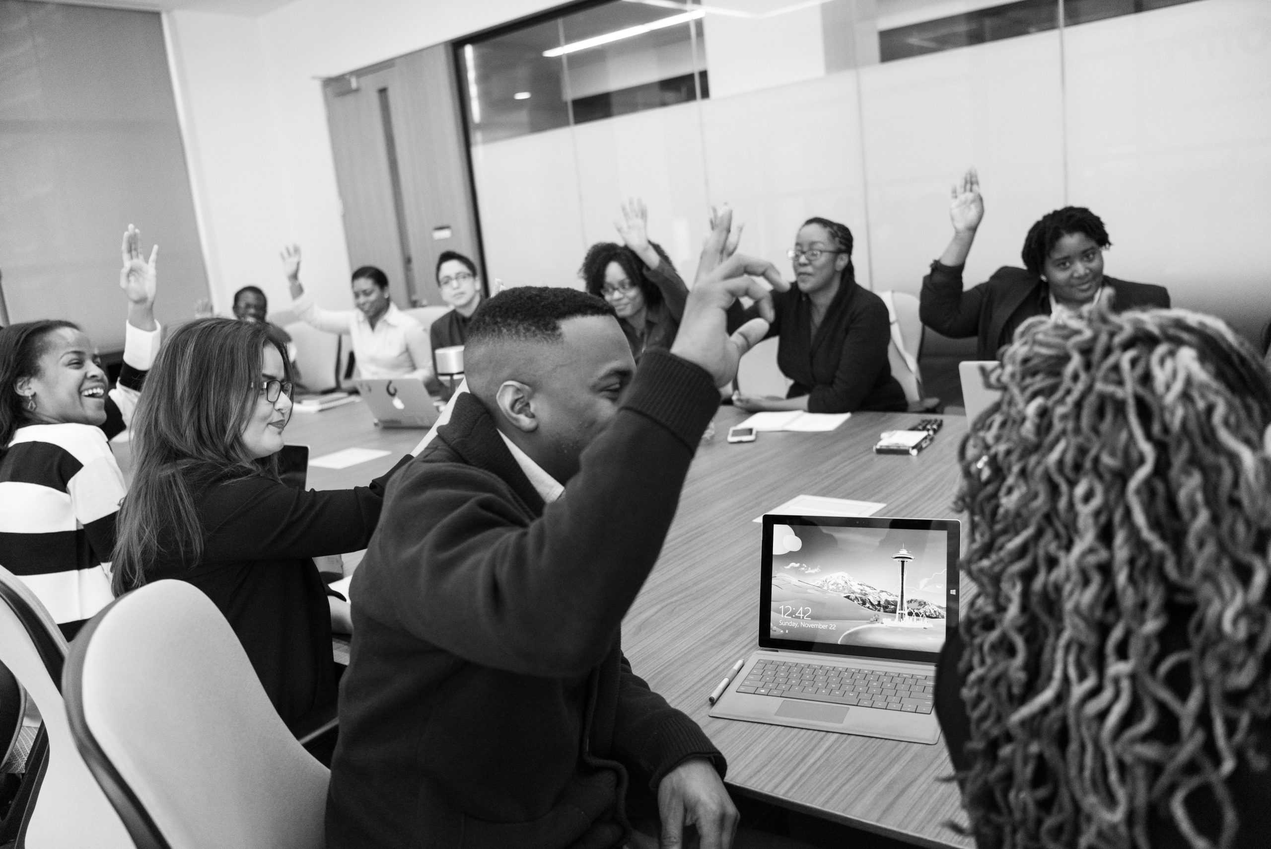 Team collaborating around a table